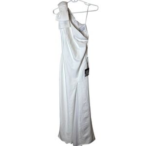 IEENA For Mac Duggal Dress Womens 0 White One Shoulder Bow Maxi Wedding Gown